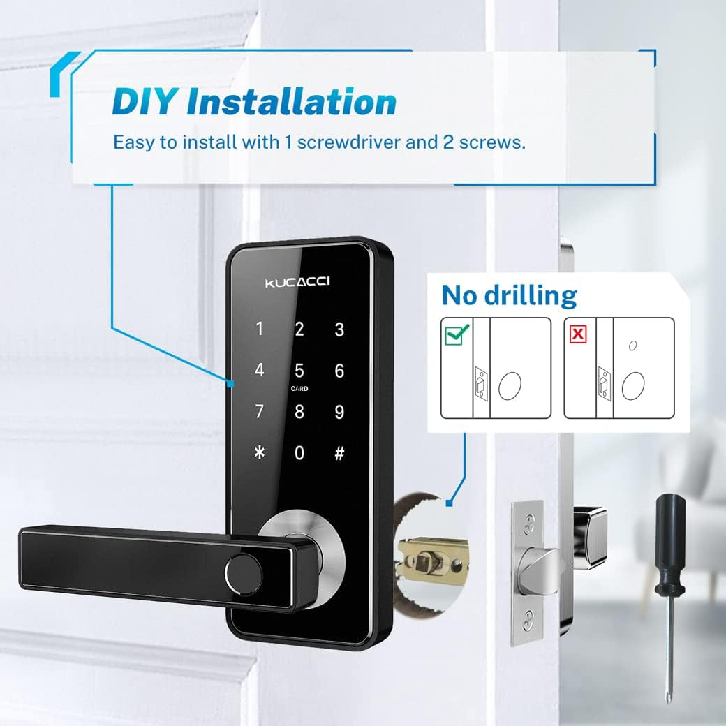 Stainless Steel Smart Door Lock, Keypad Door Lock with Handle, Biometric Fingerprint Door Lock, Keyless Entry Door Lock, Wifi Smart Locks for Front Door for Home, Hotel, Office