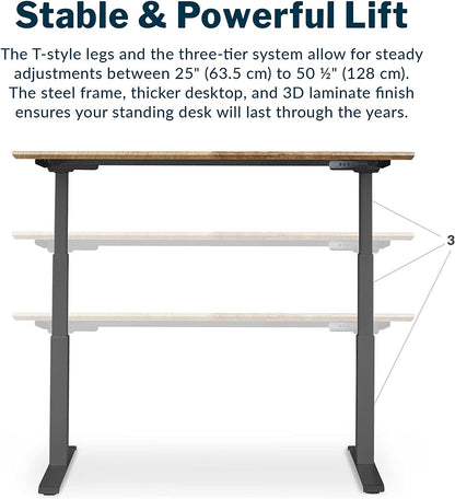 Electric Standing Desk - 60X30 desk, Adjustable Height Stand up Computer Desk - Dual Motor with Memory Presets, Stable T-Style Legs- Home Office Essentials - Reclaimed Wood