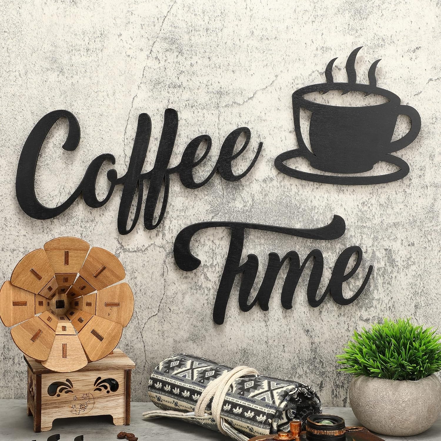 7 Pieces Coffee Time Rustic Sign Coffee Wall Art Coffee Sign Wall Decor with Coffee Beans and Coffee Cups Sign for Coffee Bar Home Office Kitchen (Basic Style)