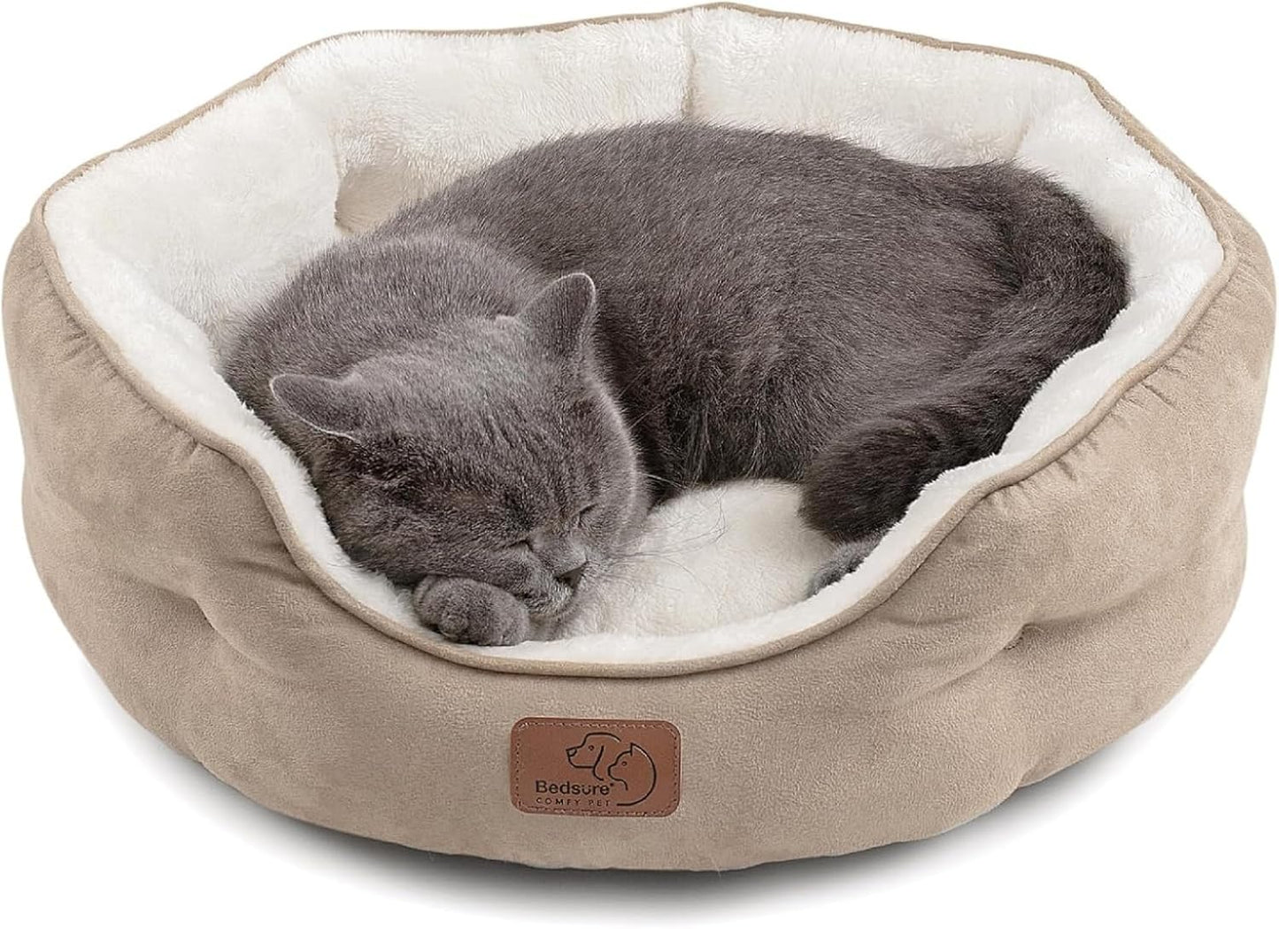 Dog Beds for Small Dogs - round Cat Beds for Indoor Cats, Washable Pet Bed for Puppy and Kitten with Slip-Resistant Bottom, 20 Inches, Camel