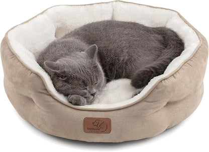 Dog Beds for Small Dogs - round Cat Beds for Indoor Cats, Washable Pet Bed for Puppy and Kitten with Slip-Resistant Bottom, 20 Inches, Camel