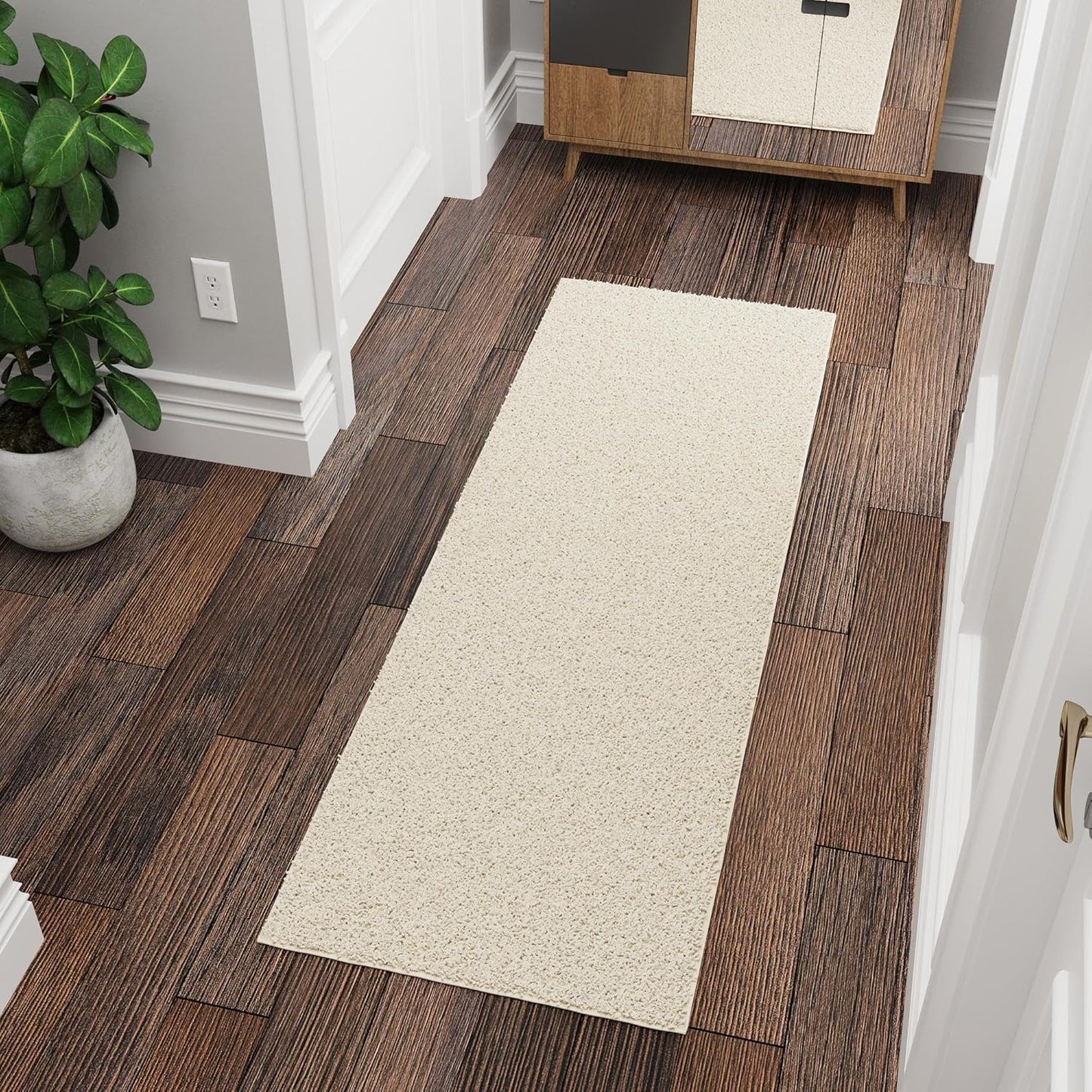 2' X 6' Shaggy Runner Rug - Plush & Cozy Non-Slip Carpet for Bedroom, Living Room, Bathroom & Entryway - Durable & High-Traffic Friendly for Hallways & Dorms, Cream