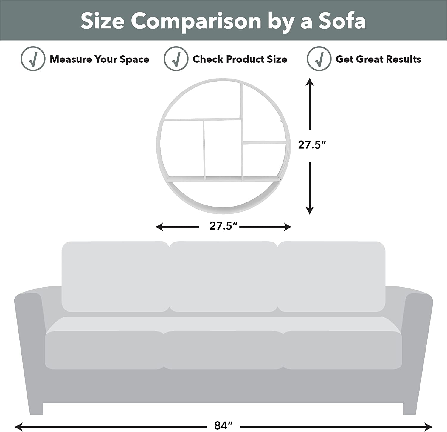 & Co. White Brody Wall Shelf, round 3 Tier Wall Mounted Floating Shelf for Bathroom, Bedroom, Living Room Decor, Metal, Industrial, 27.5 Inches