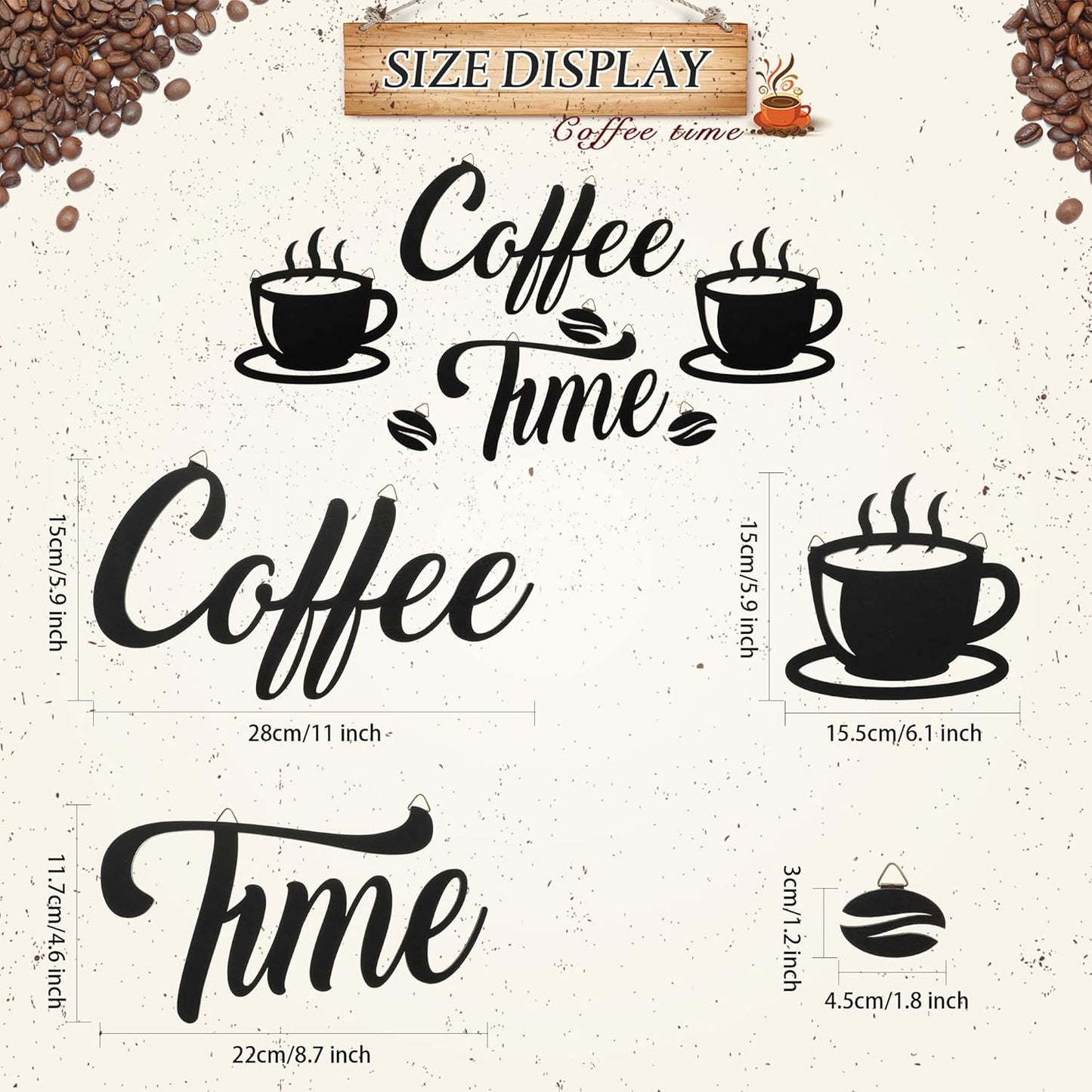 7 Pieces Coffee Time Rustic Sign Coffee Wall Art Coffee Sign Wall Decor with Coffee Beans and Coffee Cups Sign for Coffee Bar Home Office Kitchen (Basic Style)