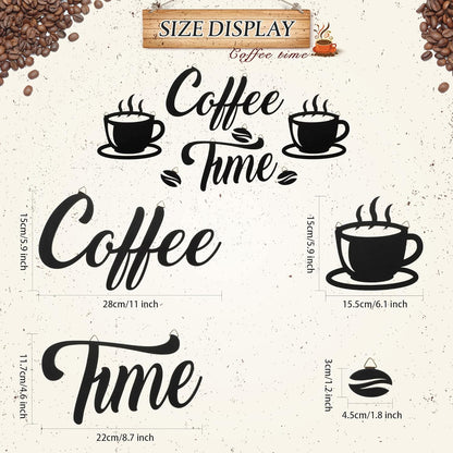 7 Pieces Coffee Time Rustic Sign Coffee Wall Art Coffee Sign Wall Decor with Coffee Beans and Coffee Cups Sign for Coffee Bar Home Office Kitchen (Basic Style)