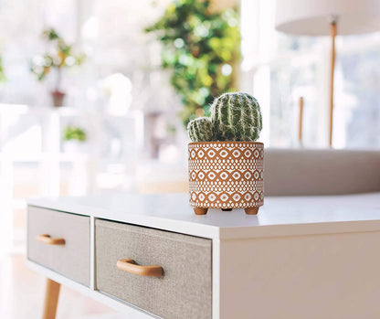 Set of 2 Terracotta Planter Pots, 4 Inch & 6 Inch, Design Plants Pot with Drainage Hole, Desert Mirage, Terracotta/White, 31-953-B-1