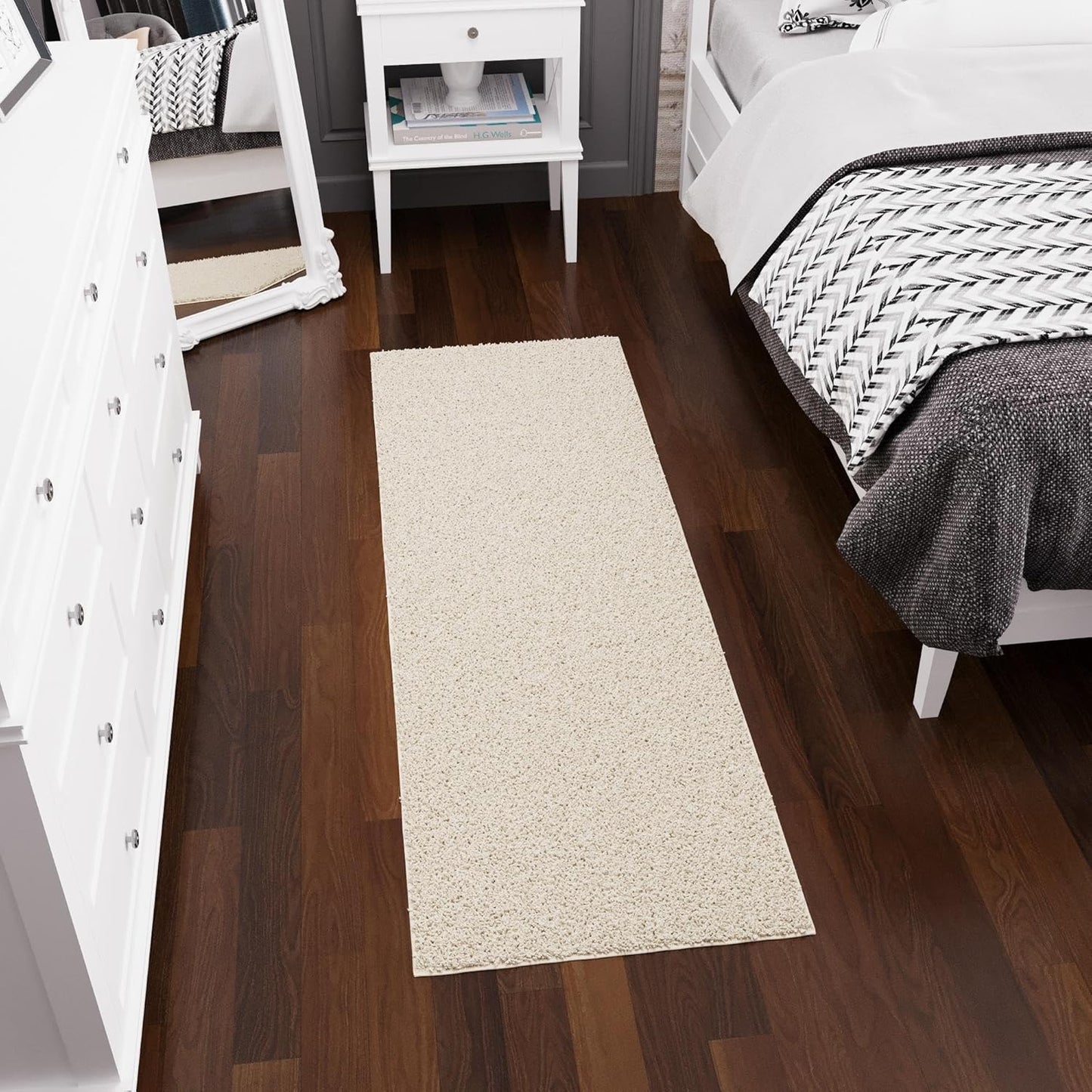 2' X 6' Shaggy Runner Rug - Plush & Cozy Non-Slip Carpet for Bedroom, Living Room, Bathroom & Entryway - Durable & High-Traffic Friendly for Hallways & Dorms, Cream