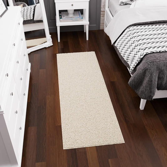 2' X 6' Shaggy Runner Rug - Plush & Cozy Non-Slip Carpet for Bedroom, Living Room, Bathroom & Entryway - Durable & High-Traffic Friendly for Hallways & Dorms, Cream