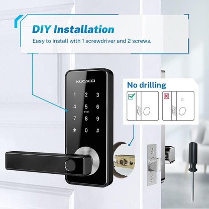 Stainless Steel Smart Door Lock,  Keypad Door Lock with Handle, Biometric Fingerprint Door Lock, Keyless Entry Door Lock, Wifi Smart Locks for Front Door for Home, Hotel, Office