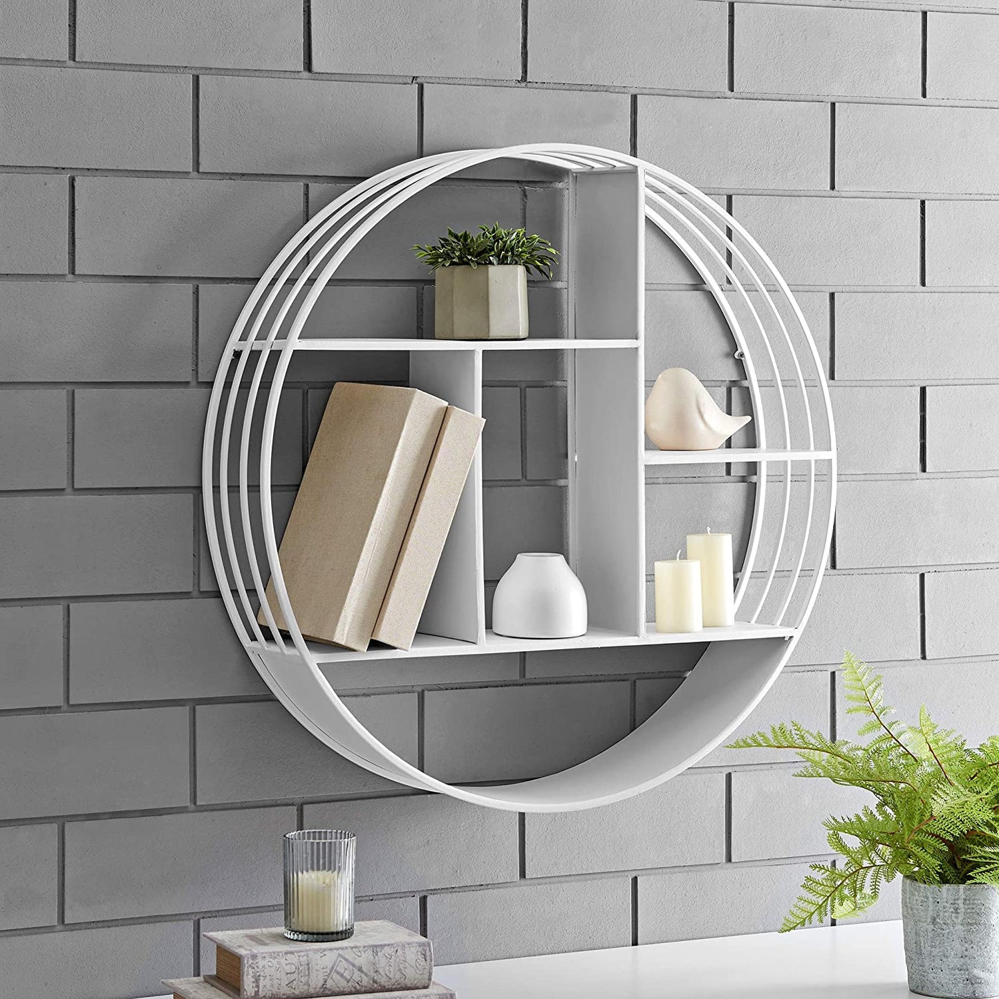 & Co. White Brody Wall Shelf, round 3 Tier Wall Mounted Floating Shelf for Bathroom, Bedroom, Living Room Decor, Metal, Industrial, 27.5 Inches