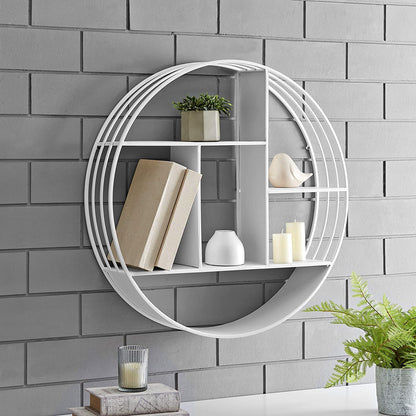& Co. White Brody Wall Shelf, round 3 Tier Wall Mounted Floating Shelf for Bathroom, Bedroom, Living Room Decor, Metal, Industrial, 27.5 Inches