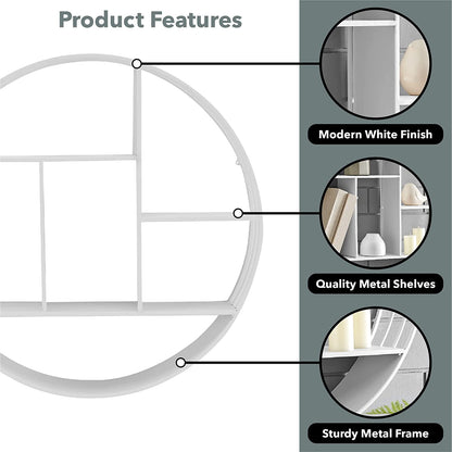 & Co. White Brody Wall Shelf, round 3 Tier Wall Mounted Floating Shelf for Bathroom, Bedroom, Living Room Decor, Metal, Industrial, 27.5 Inches