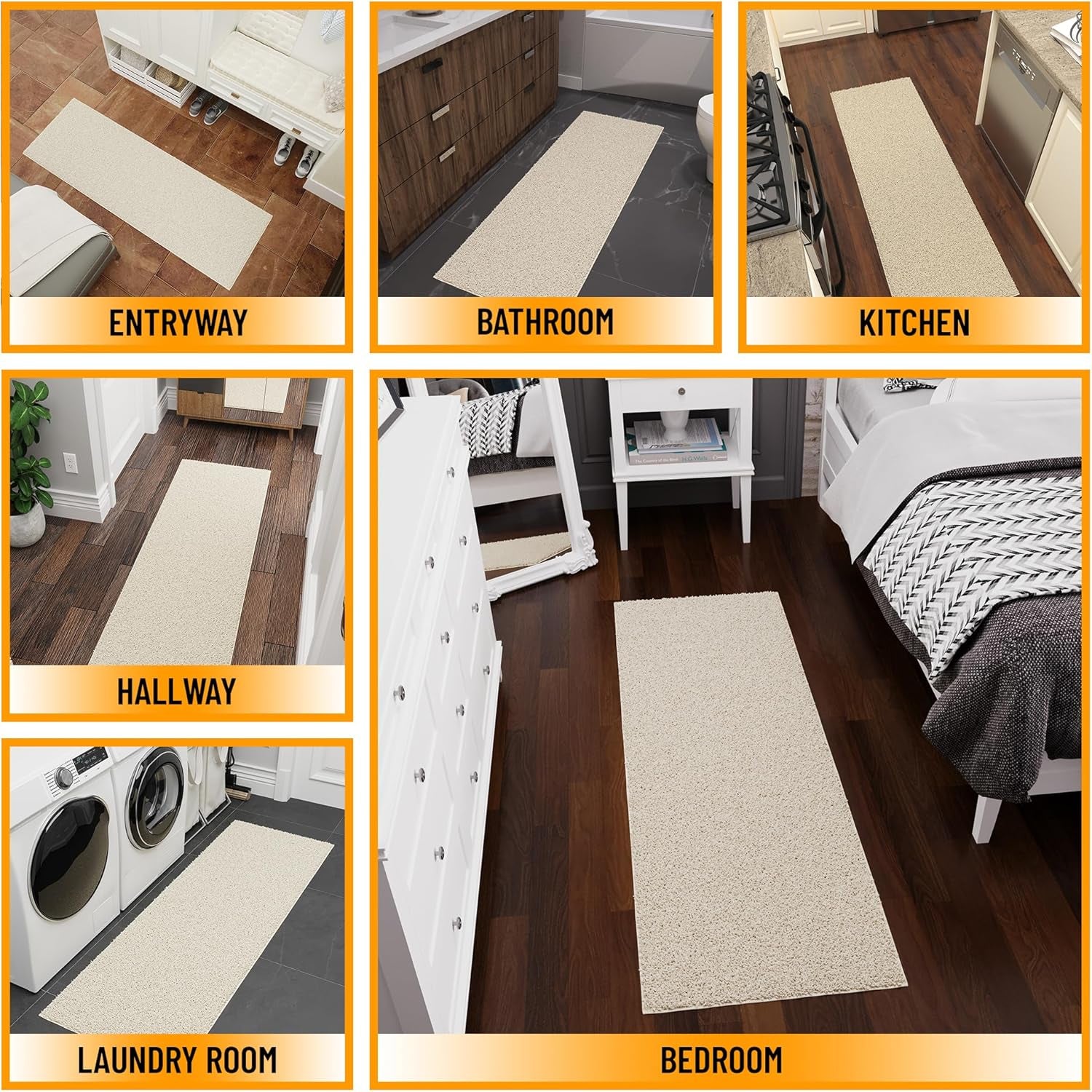 2' X 6' Shaggy Runner Rug - Plush & Cozy Non-Slip Carpet for Bedroom, Living Room, Bathroom & Entryway - Durable & High-Traffic Friendly for Hallways & Dorms, Cream