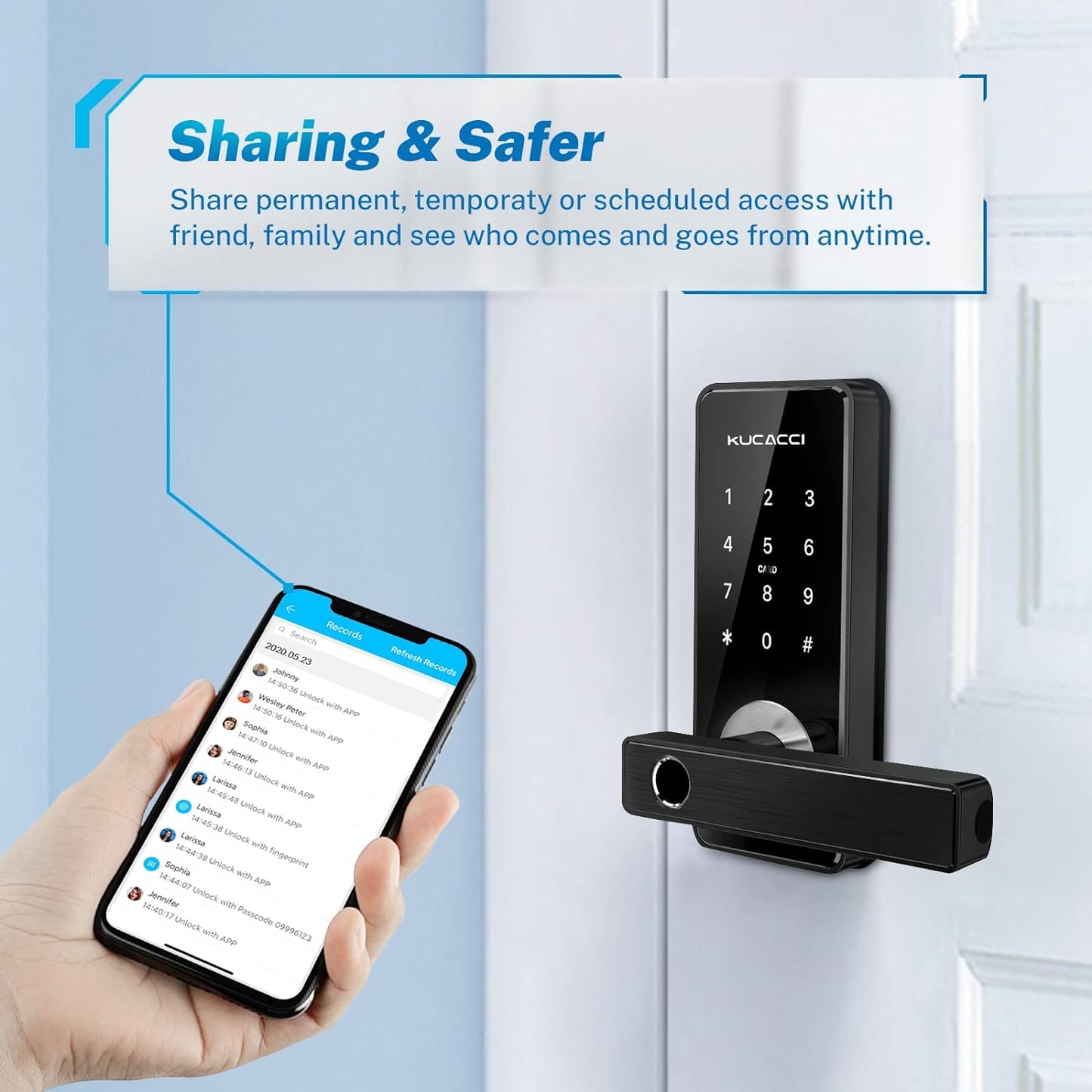 Stainless Steel Smart Door Lock,  Keypad Door Lock with Handle, Biometric Fingerprint Door Lock, Keyless Entry Door Lock, Wifi Smart Locks for Front Door for Home, Hotel, Office