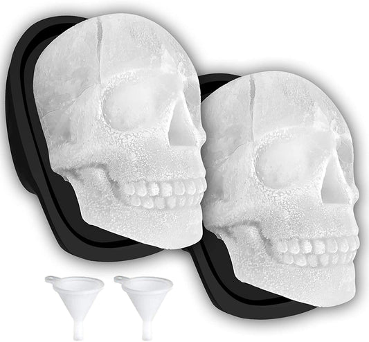 Extra Large 3D Skull Ice Cube Mold Silicone Ice Molds for Whiskey Skull Ice Cube Trays with Funnel for Big Mouth Cup Skull Ice Maker with Resin Chocolate Sugar Whiskey Ice Mold for Parties (2 Pcs)