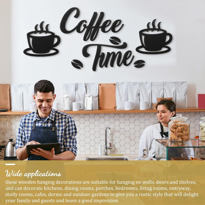 7 Pieces Coffee Time Rustic Sign Coffee Wall Art Coffee Sign Wall Decor with Coffee Beans and Coffee Cups Sign for Coffee Bar Home Office Kitchen (Basic Style)