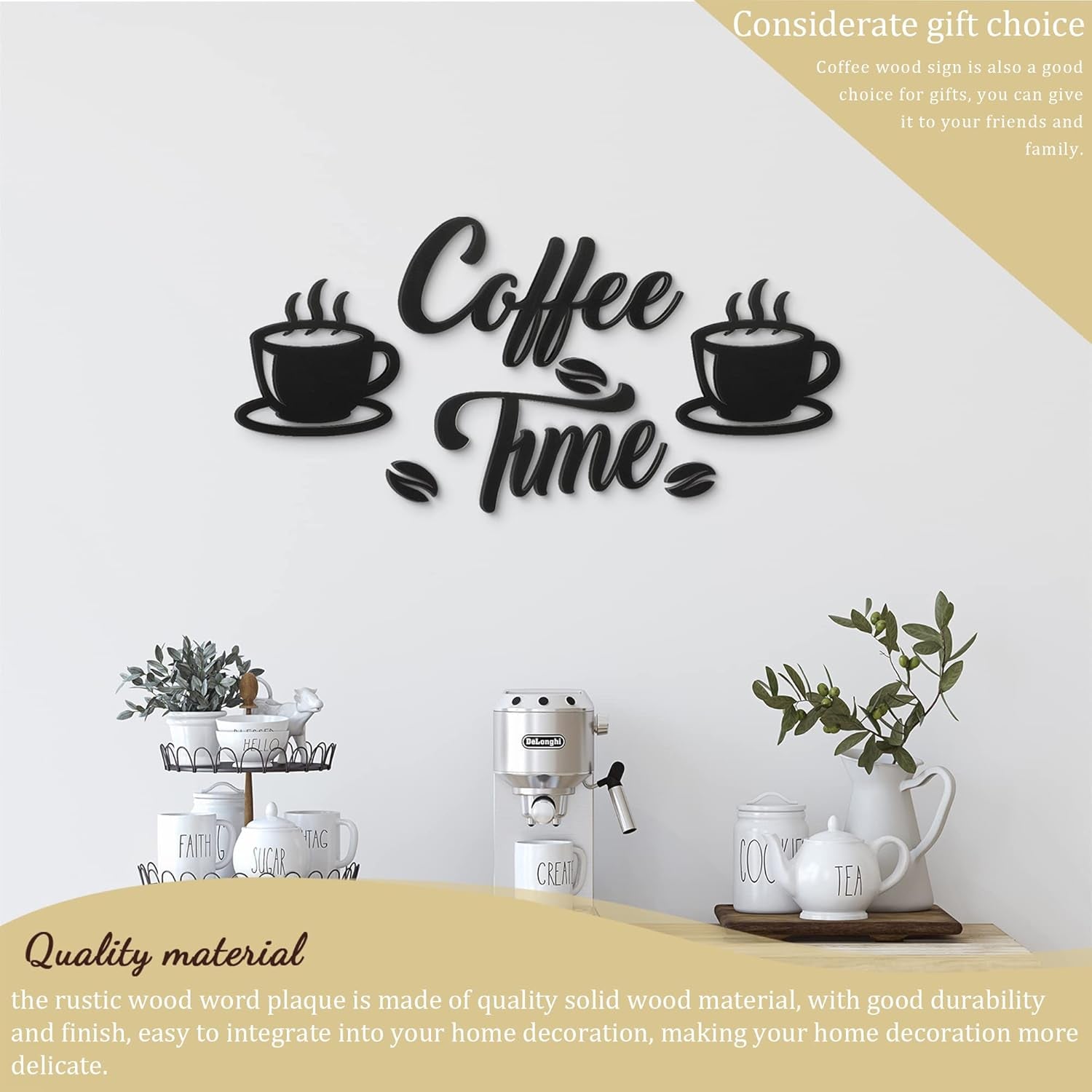 7 Pieces Coffee Time Rustic Sign Coffee Wall Art Coffee Sign Wall Decor with Coffee Beans and Coffee Cups Sign for Coffee Bar Home Office Kitchen (Basic Style)