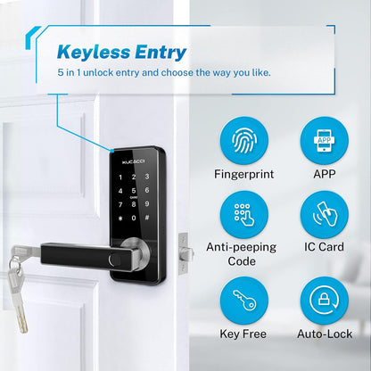 Stainless Steel Smart Door Lock,  Keypad Door Lock with Handle, Biometric Fingerprint Door Lock, Keyless Entry Door Lock, Wifi Smart Locks for Front Door for Home, Hotel, Office