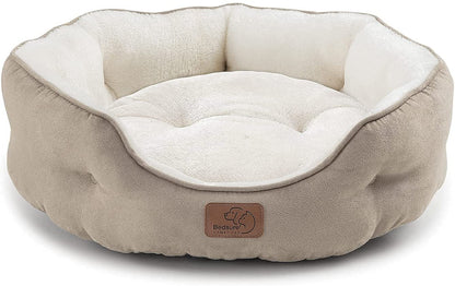 Dog Beds for Small Dogs - round Cat Beds for Indoor Cats, Washable Pet Bed for Puppy and Kitten with Slip-Resistant Bottom, 20 Inches, Camel