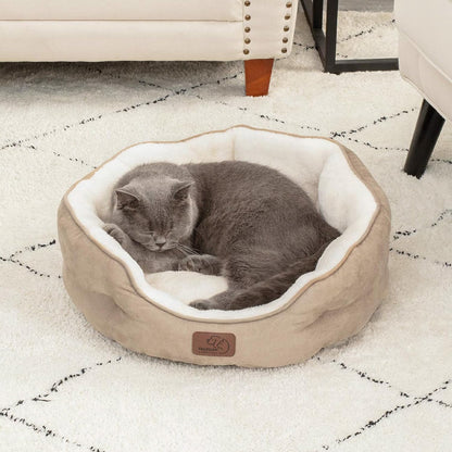Dog Beds for Small Dogs - round Cat Beds for Indoor Cats, Washable Pet Bed for Puppy and Kitten with Slip-Resistant Bottom, 20 Inches, Camel