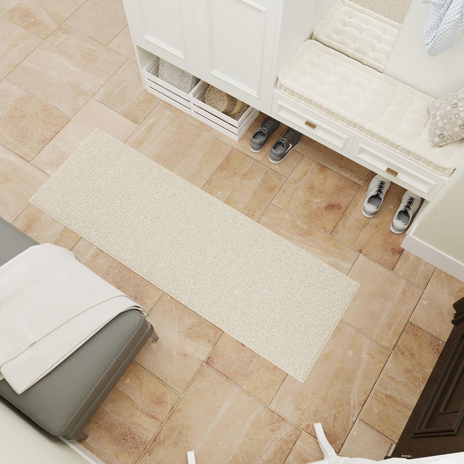 2' X 6' Shaggy Runner Rug - Plush & Cozy Non-Slip Carpet for Bedroom, Living Room, Bathroom & Entryway - Durable & High-Traffic Friendly for Hallways & Dorms, Cream