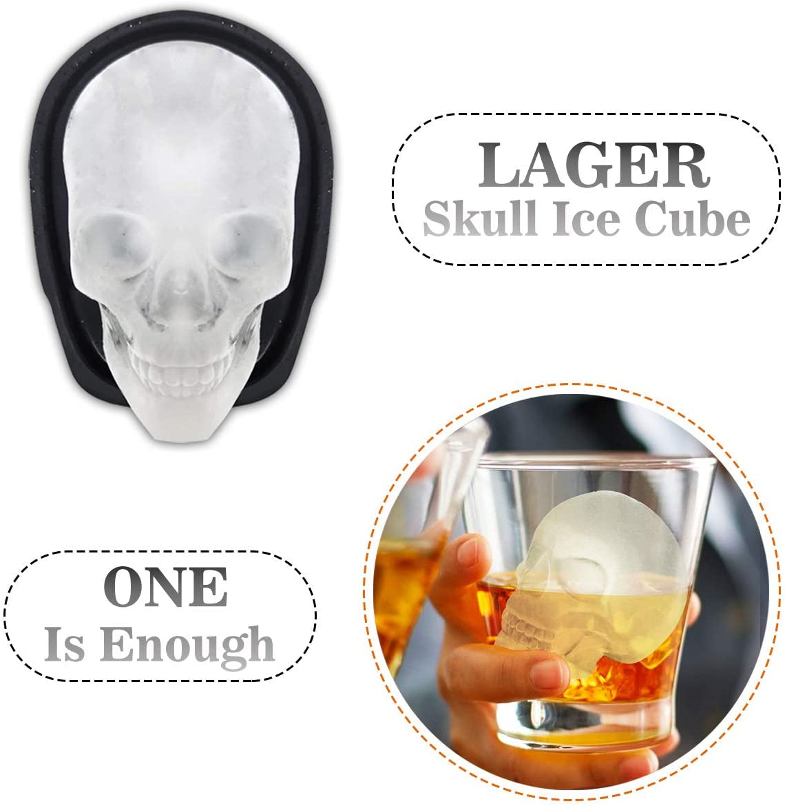 Extra Large 3D Skull Ice Cube Mold Silicone Ice Molds for Whiskey Skull Ice Cube Trays with Funnel for Big Mouth Cup Skull Ice Maker with Resin Chocolate Sugar Whiskey Ice Mold for Parties (2 Pcs)